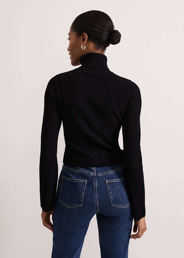 Fran Fluted Sleeve Ribbed Roll Neck