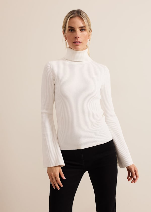 Fran Fluted Sleeve Ribbed Roll Neck