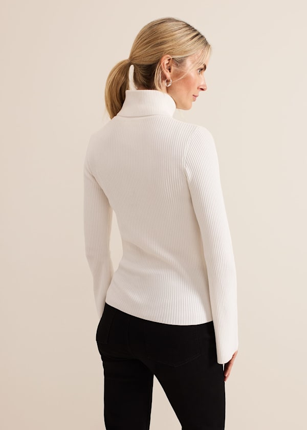 Fran Fluted Sleeve Ribbed Roll Neck