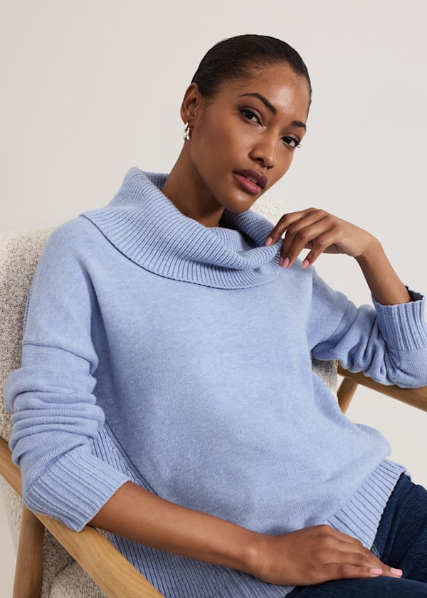 Dara Blue Chunky Cowl Neck Jumper