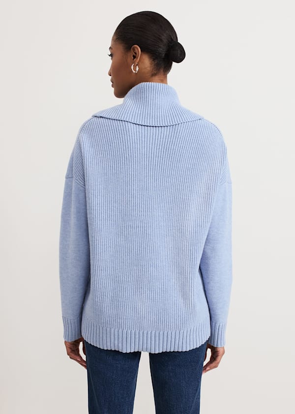 Dara Blue Chunky Cowl Neck Jumper