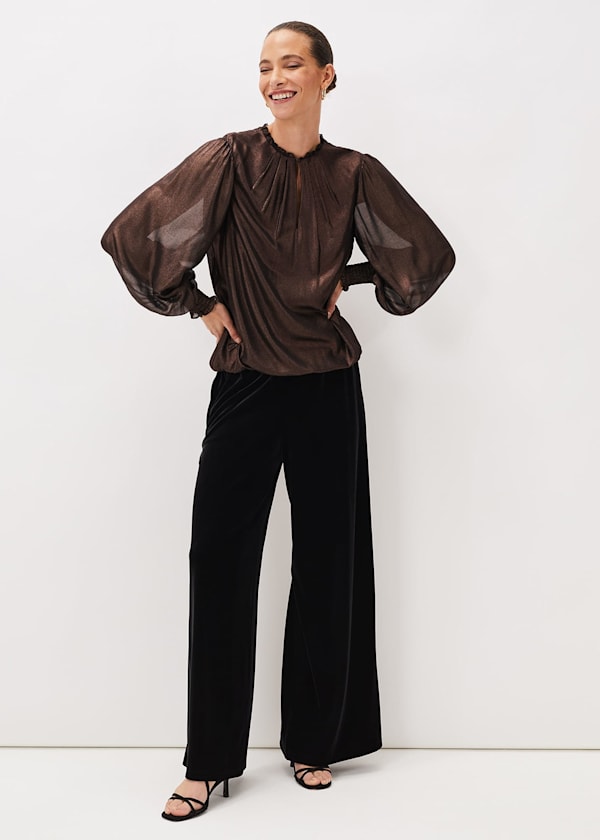 Zavia Metallic Foil Balloon Sleeve Blouse