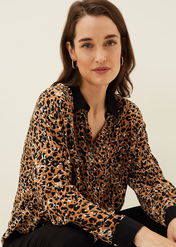 Kaelie Leopard Twist Front Blouse