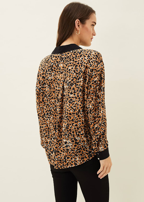 Kaelie Leopard Twist Front Blouse
