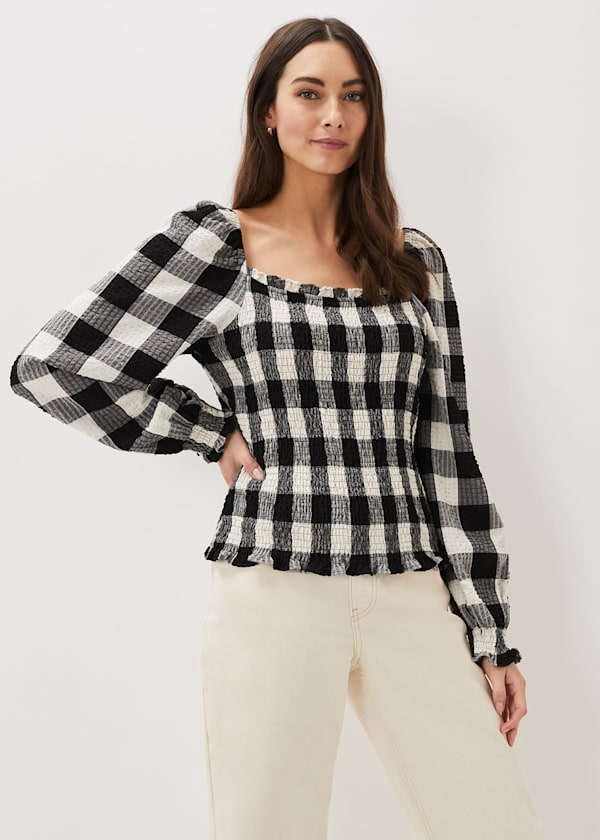 Esty Gingham Square Neck Blouse
