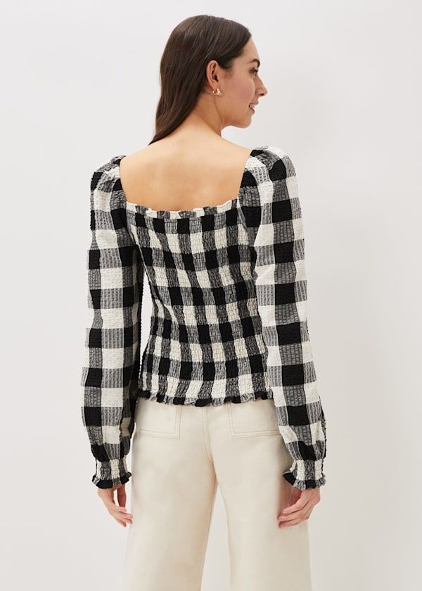 Esty Gingham Square Neck Blouse