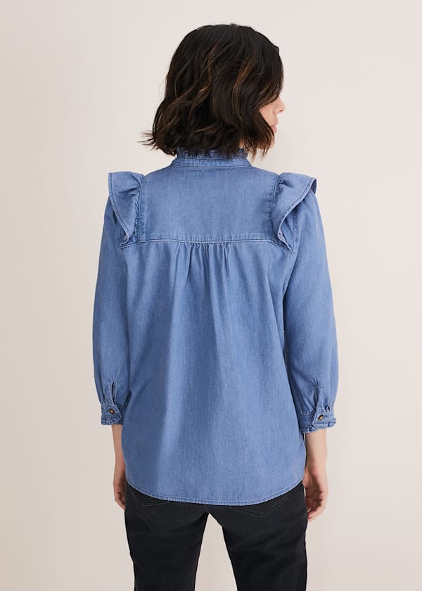 Maryam Ruffle Front Denim Blouse