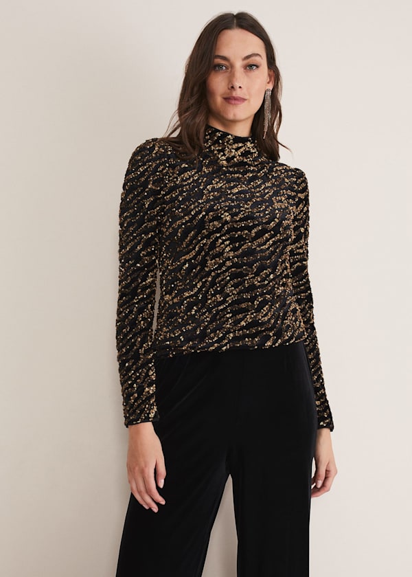 Lura Zebra Sequin Blouse