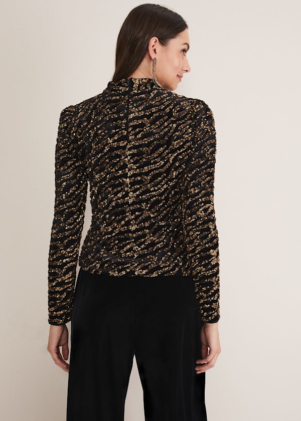 Lura Zebra Sequin Blouse