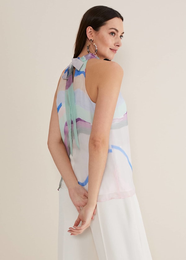 Kadie Silk Abstract Halter Neck Top