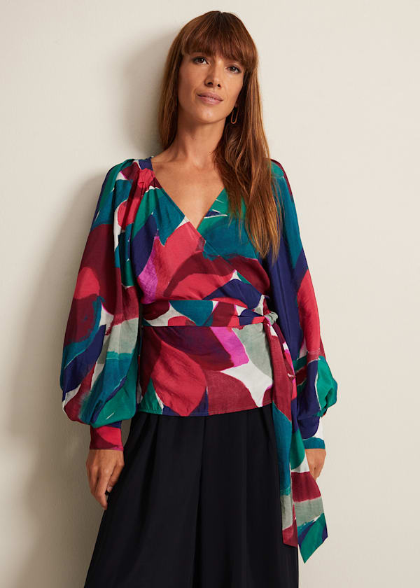 Shalni Abstract Floral Wrap Top