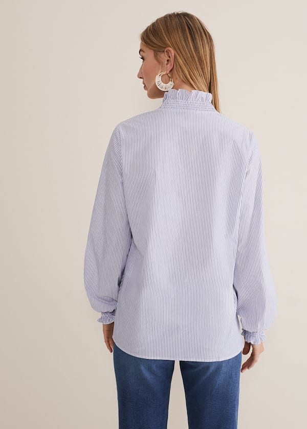 Izara Cotton Striped Ruffle Top