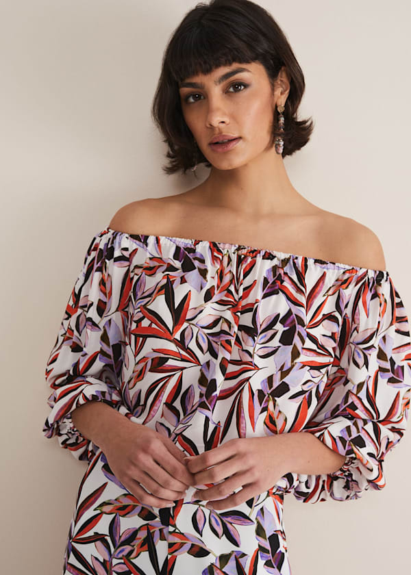 Tona Leaf Print Bardot Top