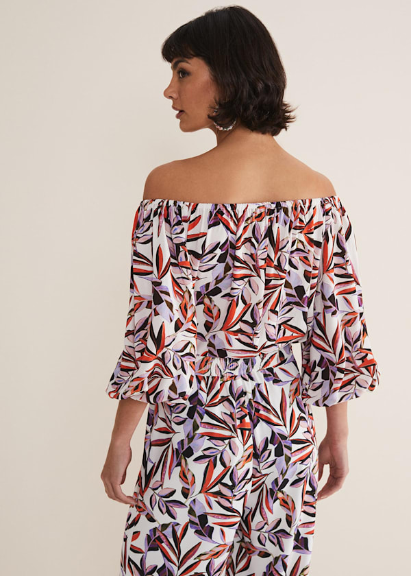 Tona Leaf Print Bardot Top
