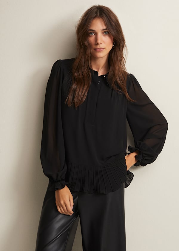 April Black Ruffle Blouse