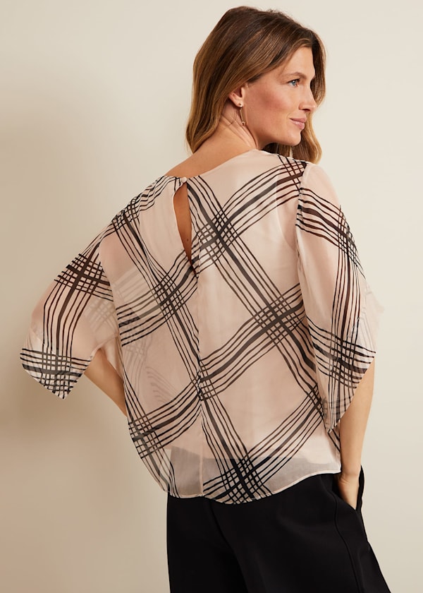Aleena Check Silk Print Top