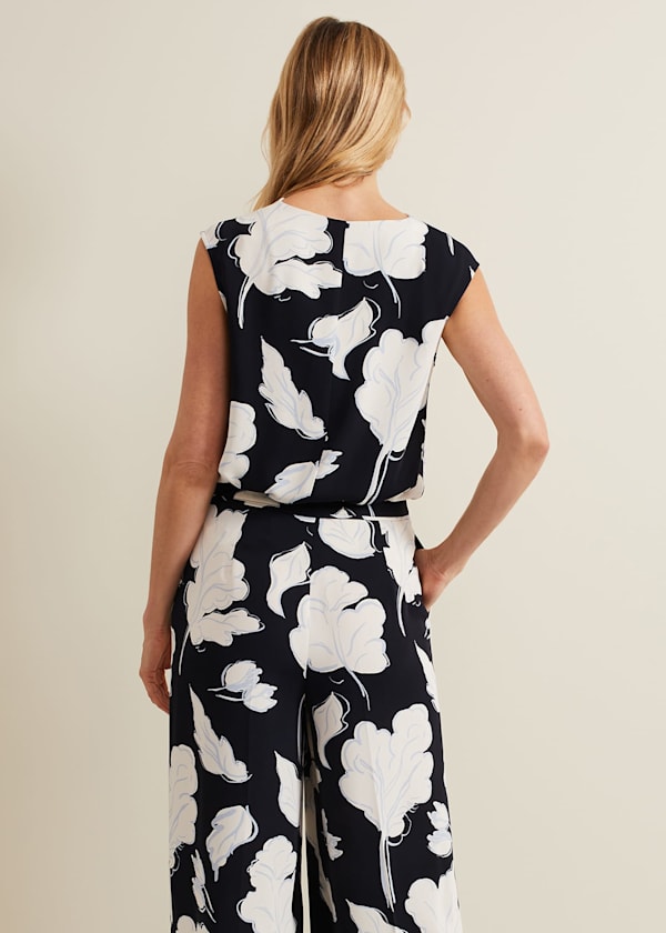 Noelle Leaf Print Cowl Neck Top