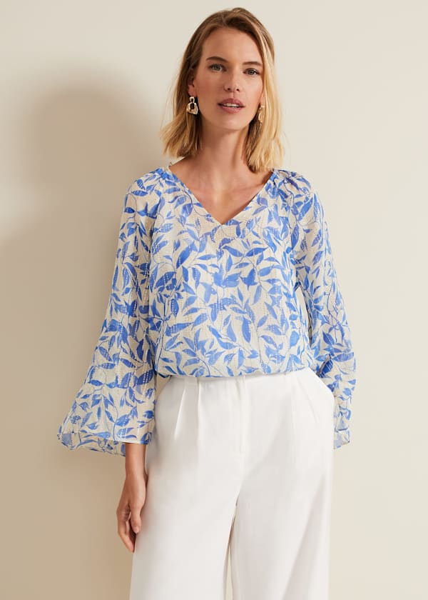 Simi Leaf Print Filcoupe Blouse