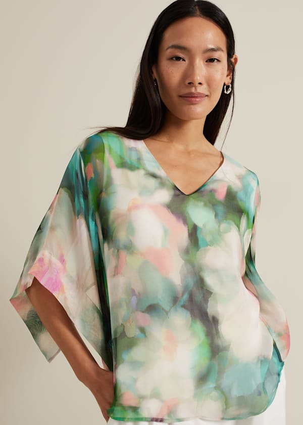 Ava Blurred Floral Silk Blouse