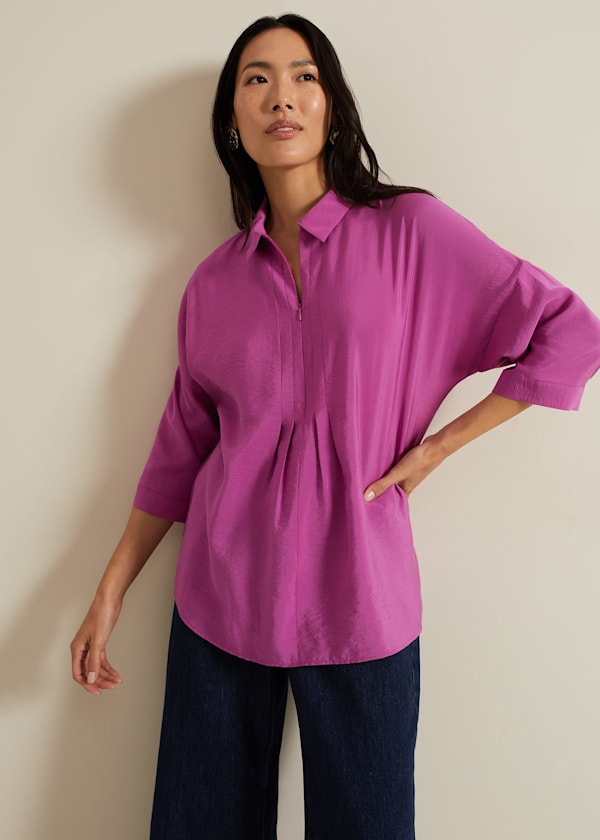 Cynthia Pleat Zip Front Shirt