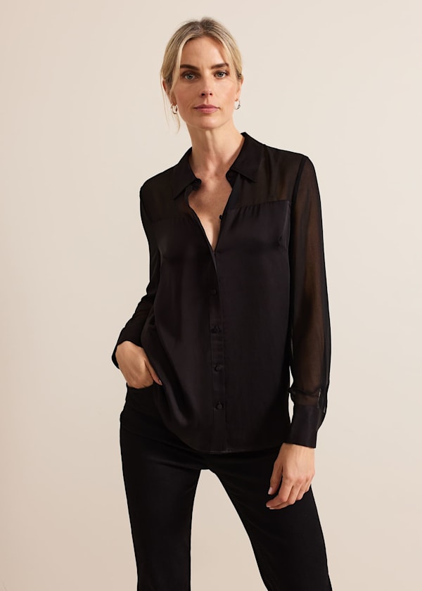 Inessa Mixed Media Satin Shirt