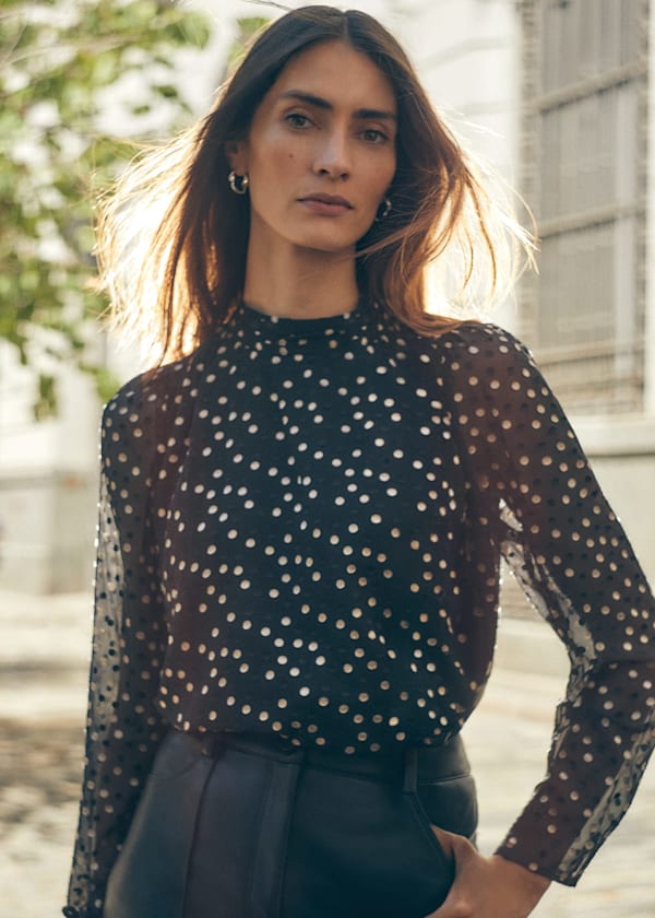 Jacey Spot Jacquard Blouse