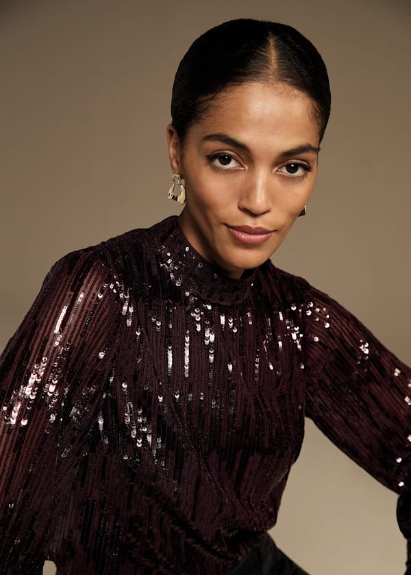 Hannah High Neck Sequin Top