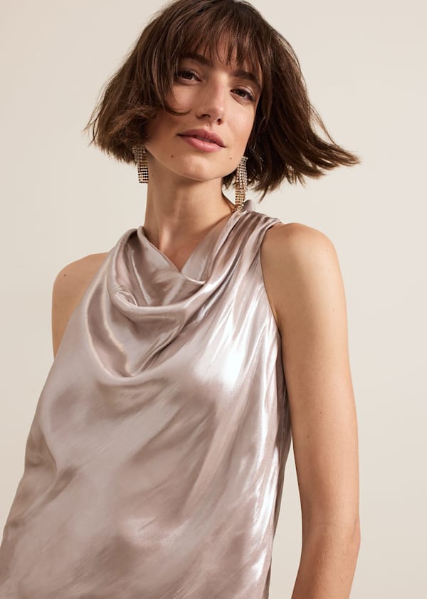 Adrina Metallic Cowl Neck Top