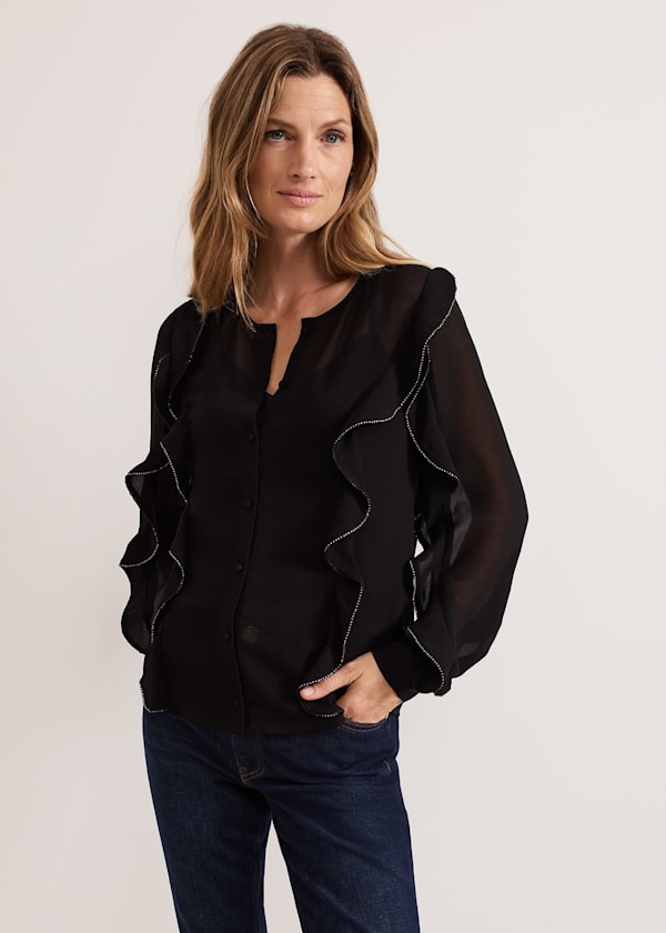 Cordelia Black Ruffle Blouse