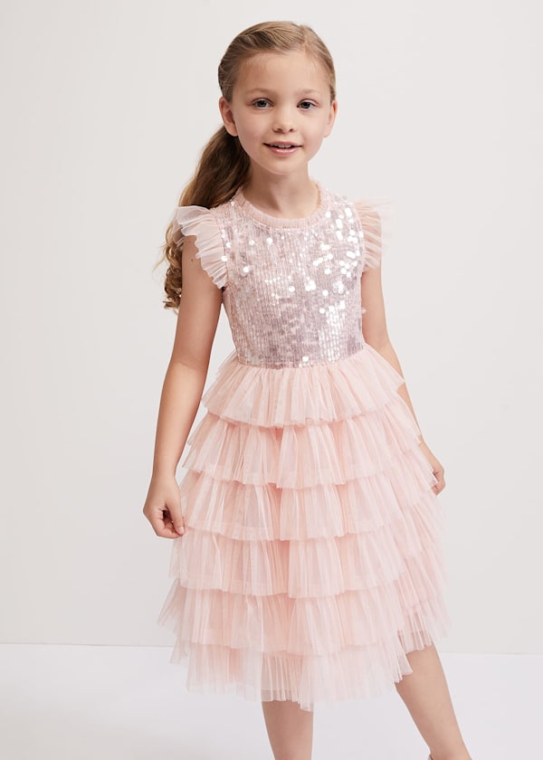 Bobbi Pale Pink Beaded Tulle Dress