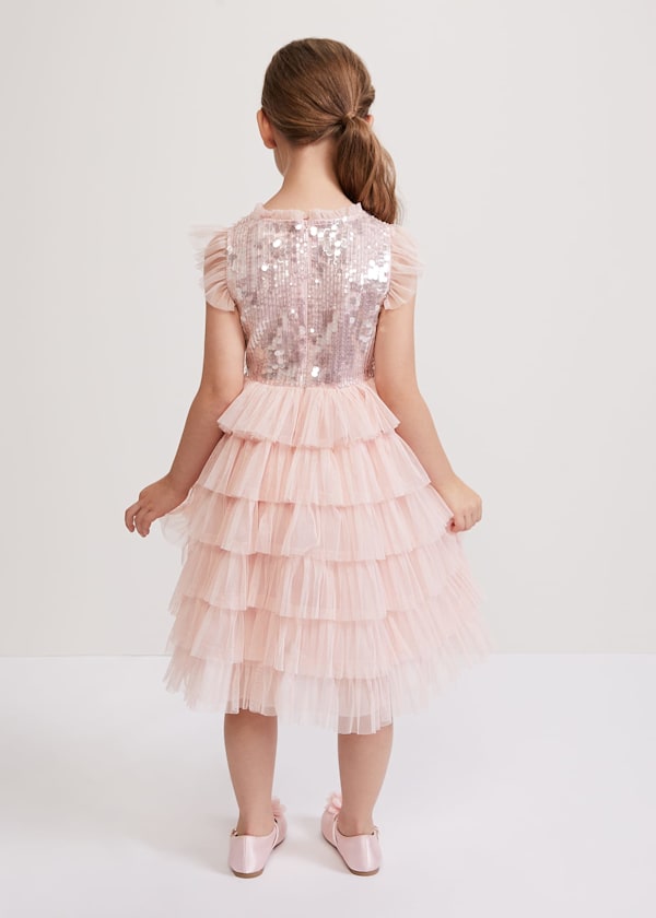 Bobbi Pale Pink Beaded Tulle Dress