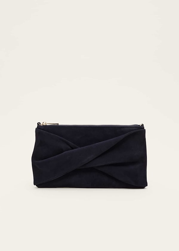 Twist Front Suede Clutch Bag