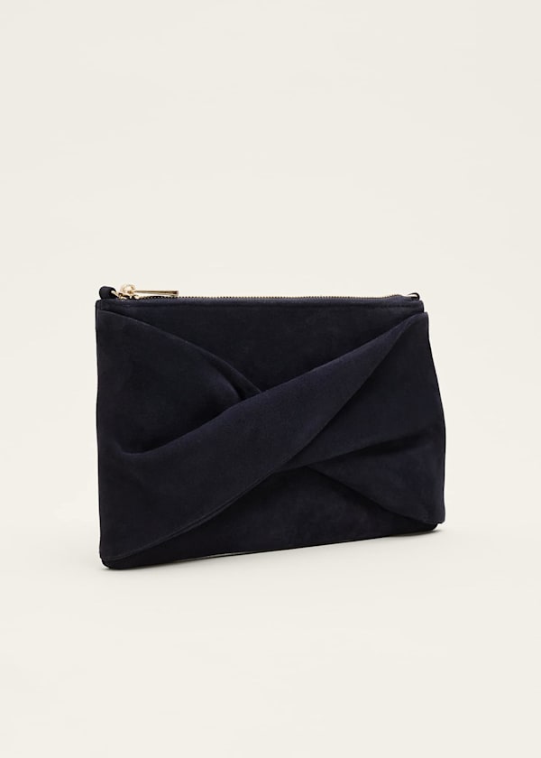 Navy Suede Clutch Bag