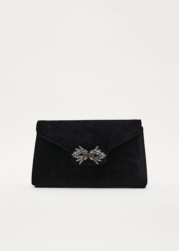 Jewel Front Velvet Clutch Bag