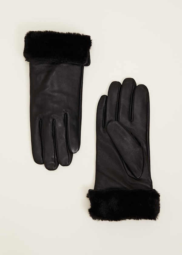 Faux Fur Trimmed Leather Gloves