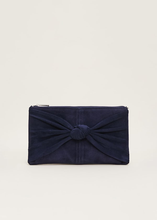 Navy Suede Clutch Bag