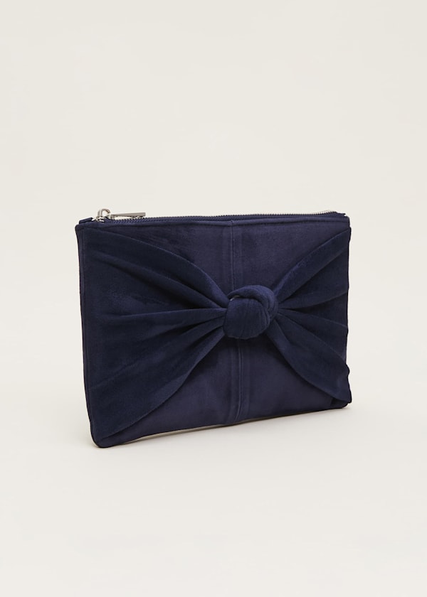Navy Suede Clutch Bag