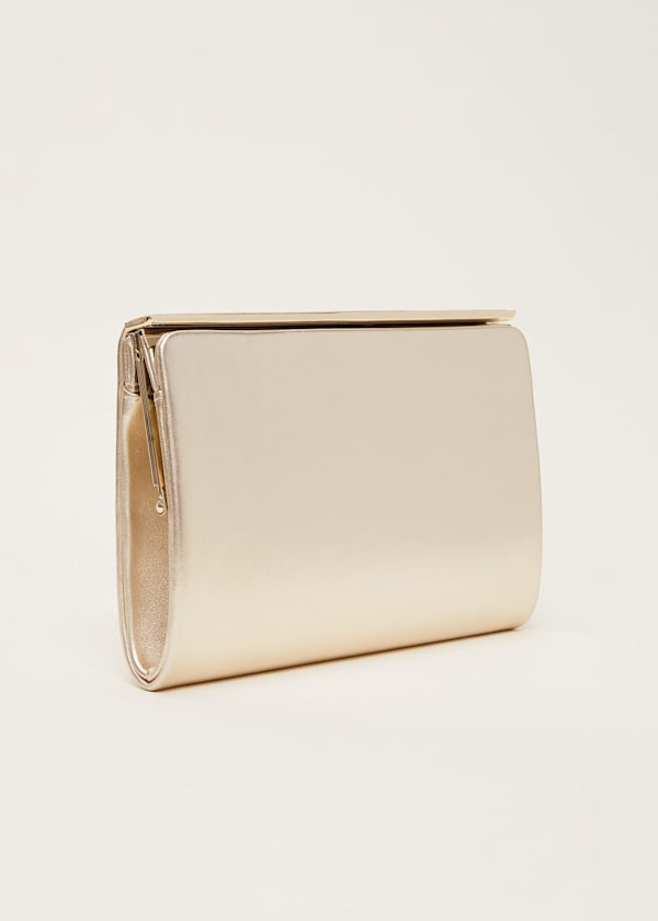 Gold leather clutch bag