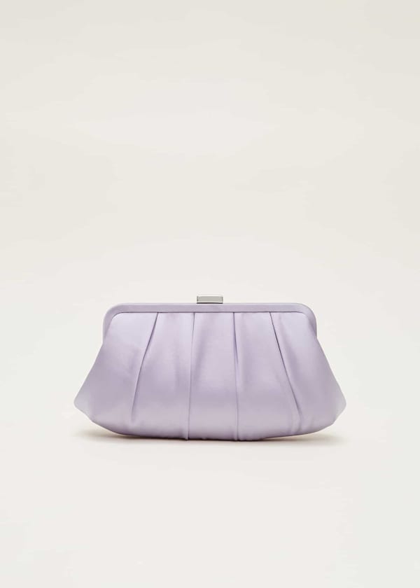 Purple Satin Pleated Clutch Bag