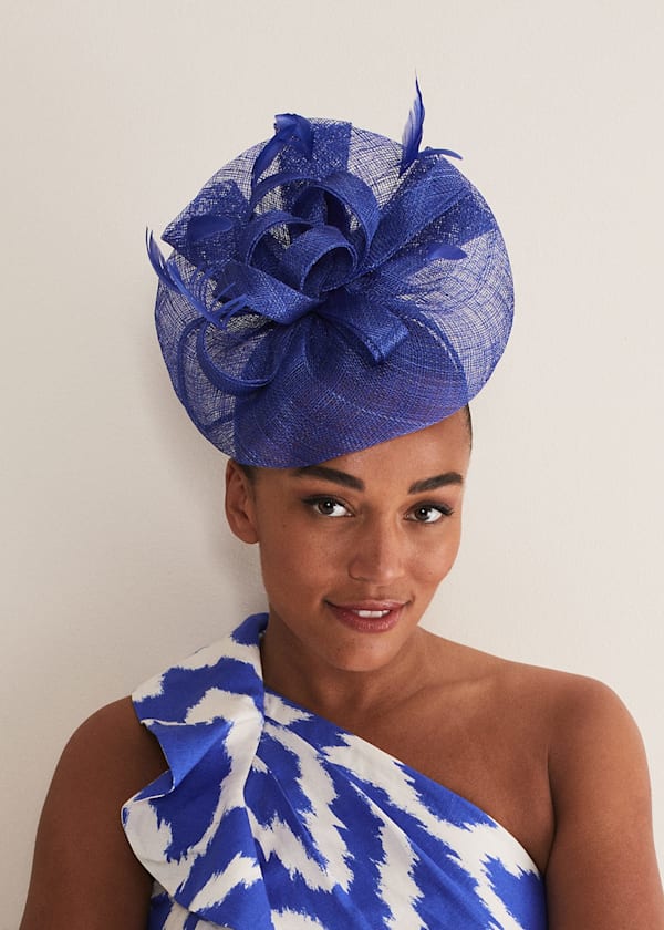 Blue Bow And Feather Fascinator