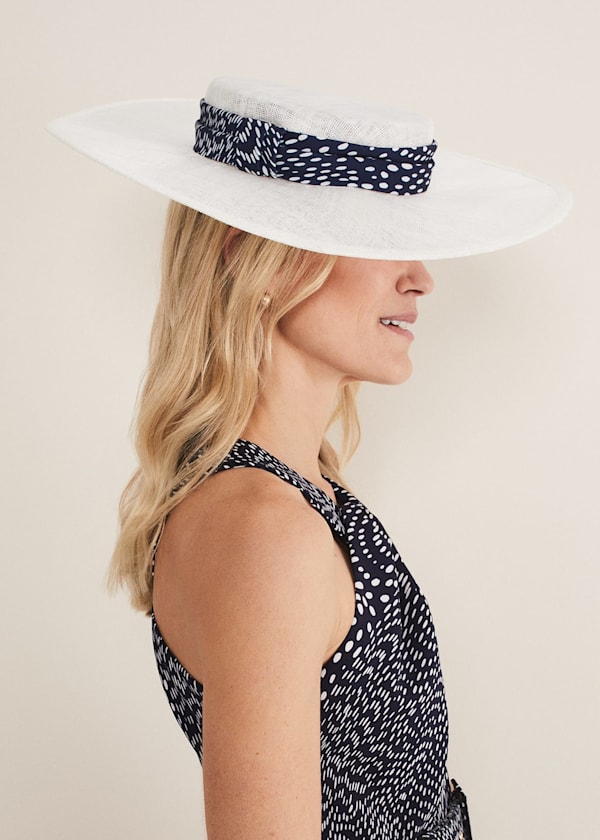 Ivory Spotted Trim Boater Fascinator