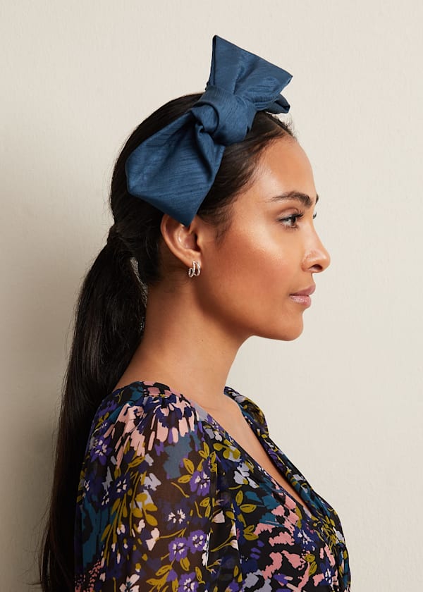 Blue Silk Bow Headband