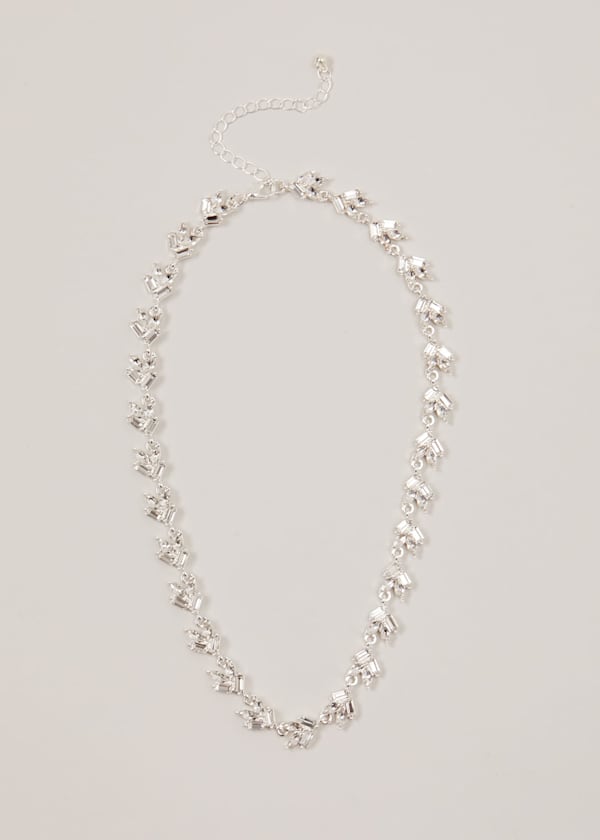 Silver Plated Stone Cluster Necklace