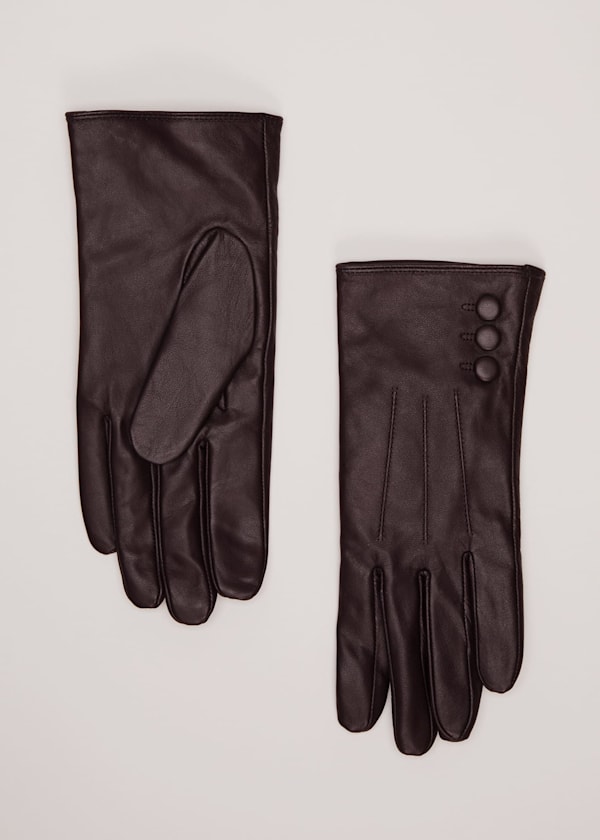 Button Leather Gloves