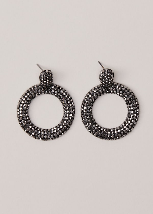 Black Sparkly Circle Earrings
