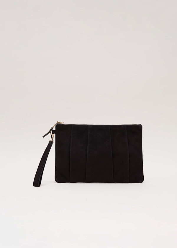 Suede Pleated Clutch Bag