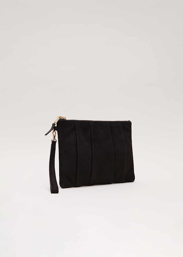 Suede Pleated Clutch Bag