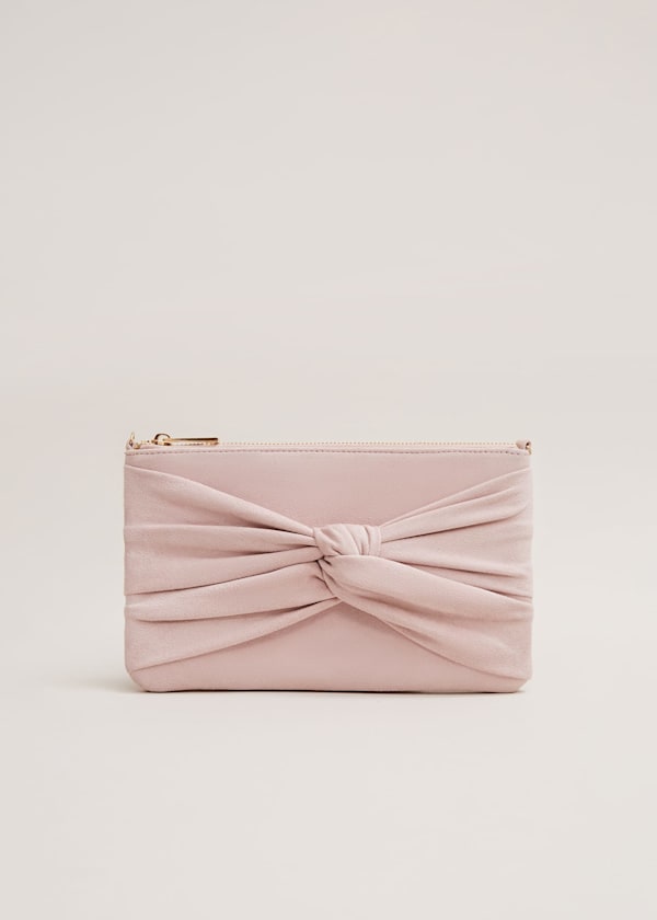 Suede Twist Front Clutch Bag