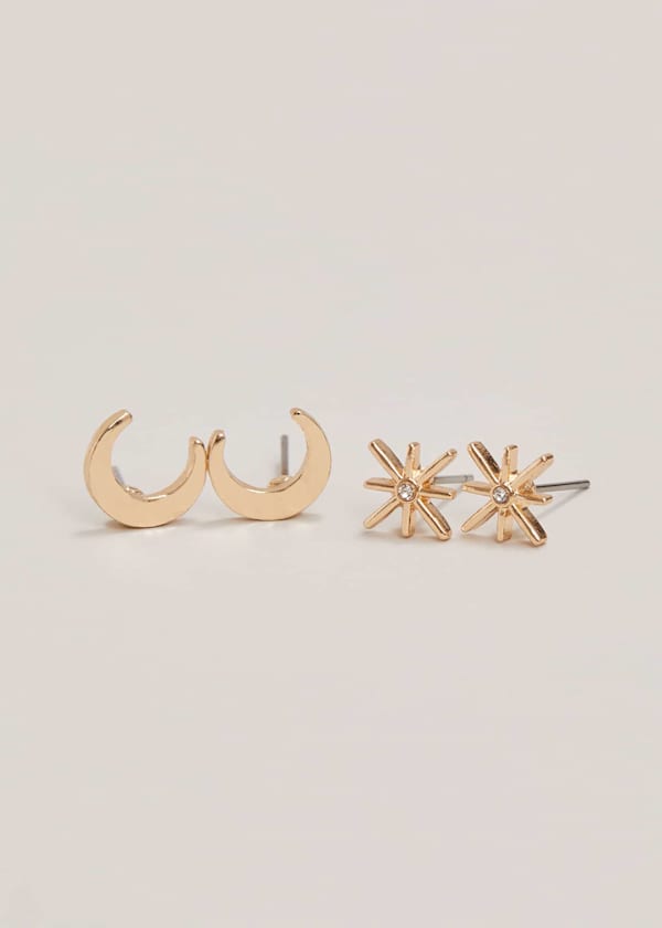 Star And Moon Stud Set