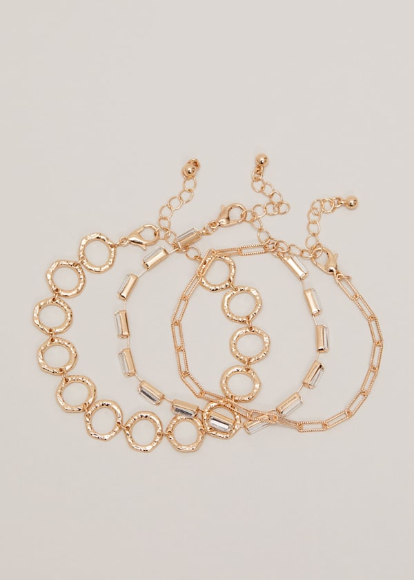 Circle Chain And Crystal Bracelet Set